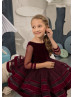 Burgundy Velvet Tulle Pearls Embellished Flower Girl Dress